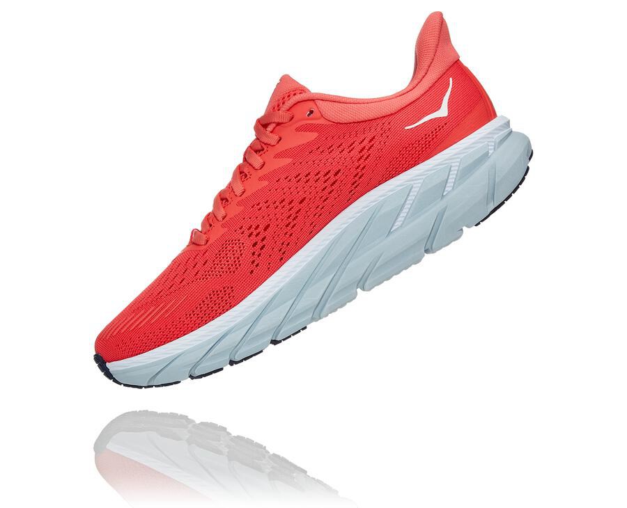 Running Shoes Womens - Hoka One One Clifton 7 - Red/White - LJWRAUV-30